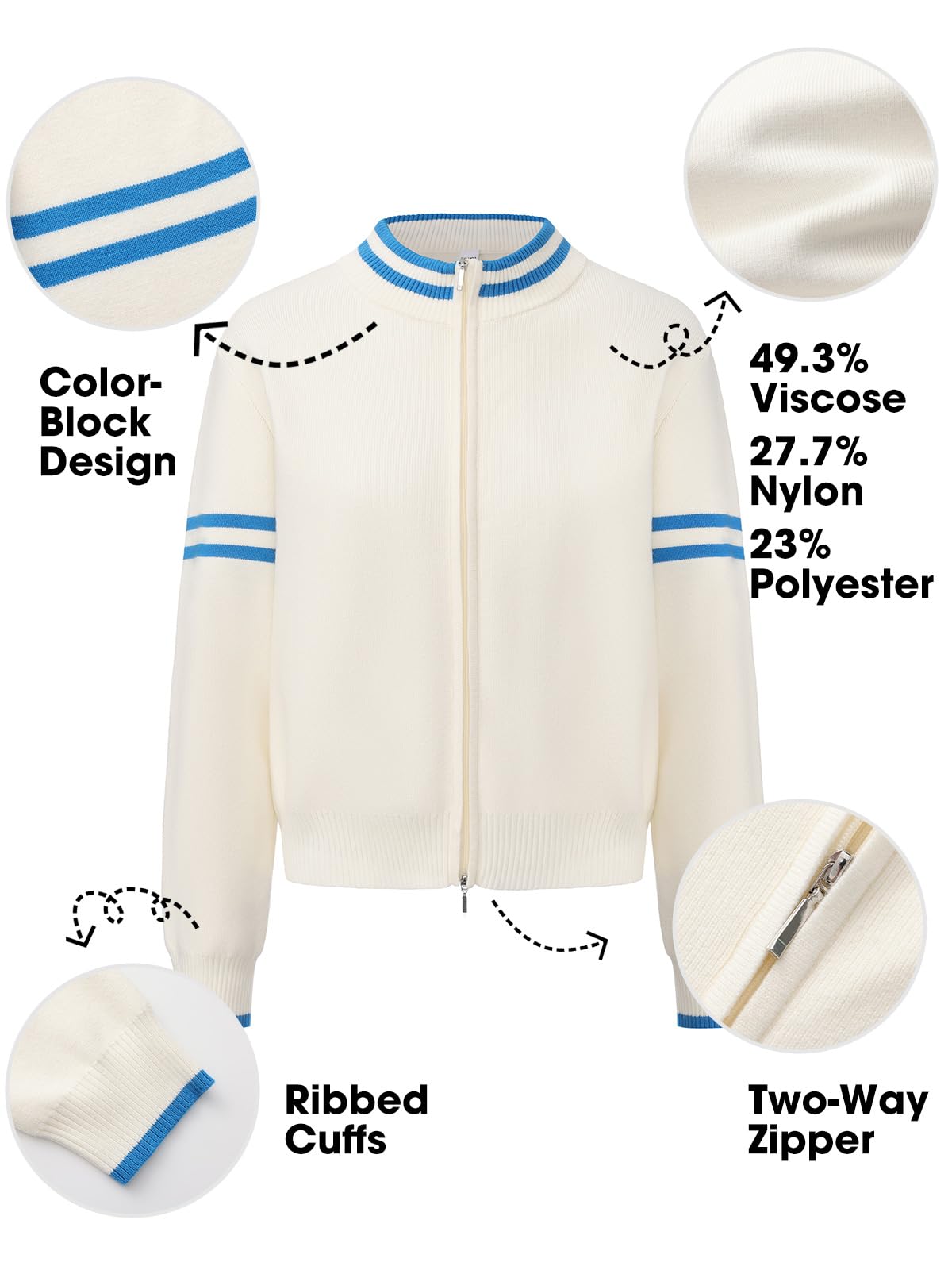 EXLURA Women Long Sleeve Zip Up