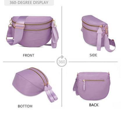 Pure Colour Crossbody Bum Bags for Women Spacious Checkered Cross body Bag Nylon Trendy Fanny Pack for Travel