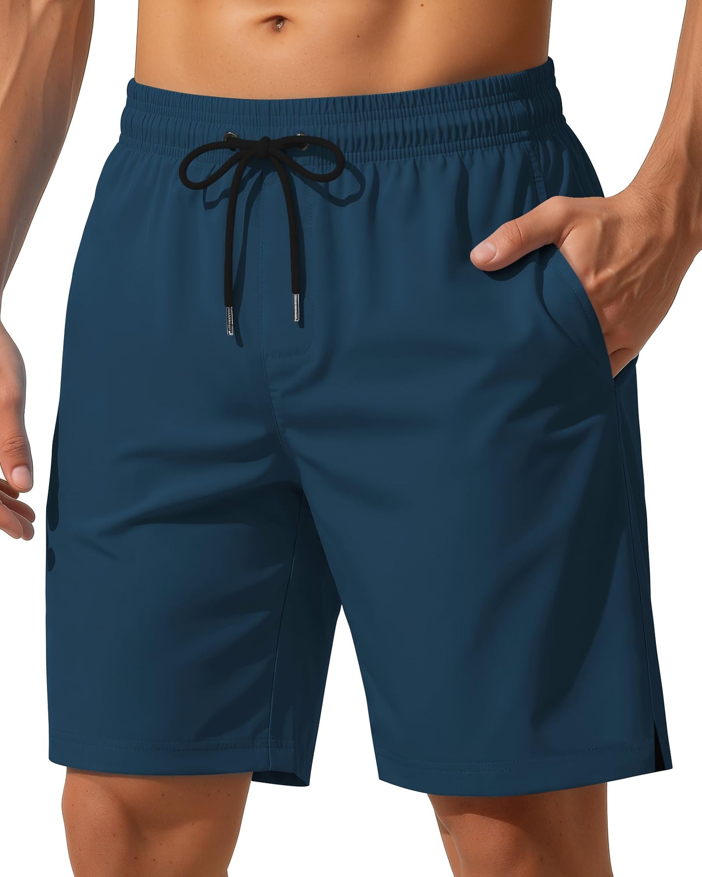 Yufawow 9 Inch Men Swim Trunks with Mesh Lining Quick Dry Breathable Pockets for Summer Beach Cruise Water Park Gym Running