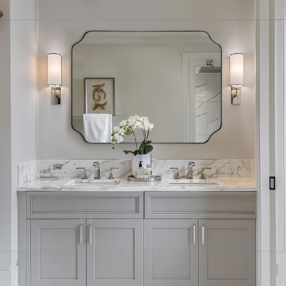 ANDY STAR Unique Rectangle Wall Mirror, 24"x32" Black Mirror, Modern Mirror with Aesthetic Scalloped Edge Design Ideal for Bathroom, Bedroom or Entryway, Thin Frame Deep 1’’