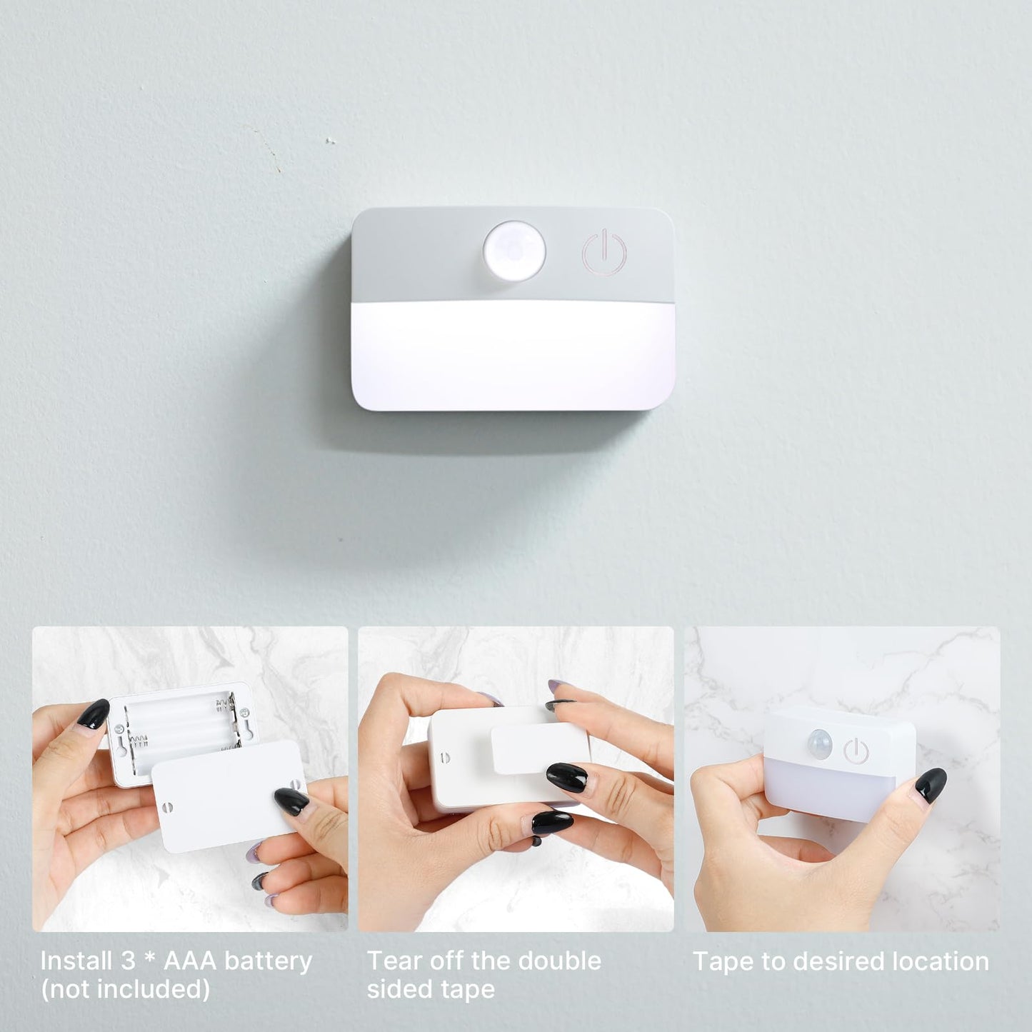 Guankai 8 Pack Motion Sensor Stair Light for Indoor, Battery Operated Closet Lights, Wireless Stick on Anywhere Hallway Lamp, Portable Led Night Lamps for Bedroom Under Cabinet Kitchen