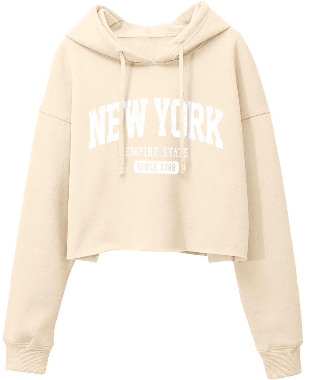 ORANDESIGNE Woman Graphic Print Cropped Hoodie Long Sleeve Fleece Pullover | 60% Cotton,Soft Fleece Fabric,Durable Letter Graphic Print,Drop Shoulder,Loose Fit,Easy Care,Going Out,Fall&Winter Casual