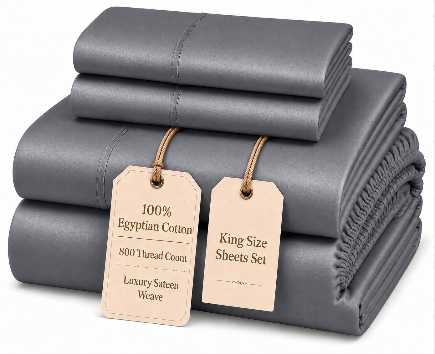 100% Egyptian Cotton Sheets King Size Sheets Set with Fully Elasticated 15" Deep Fitted Sheet & Pillowcase Sets, 800TC Sateen Weave Hotel Collection King Sheet Set, Soft Luxury White Bedding