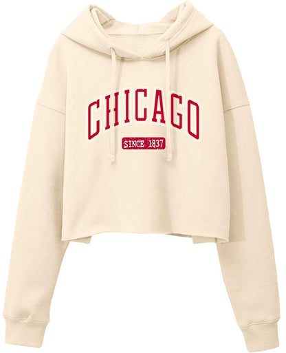 ORANDESIGNE Woman Graphic Print Cropped Hoodie Long Sleeve Fleece Pullover | 60% Cotton,Soft Fleece Fabric,Durable Letter Graphic Print,Drop Shoulder,Loose Fit,Easy Care,Going Out,Fall&Winter Casual