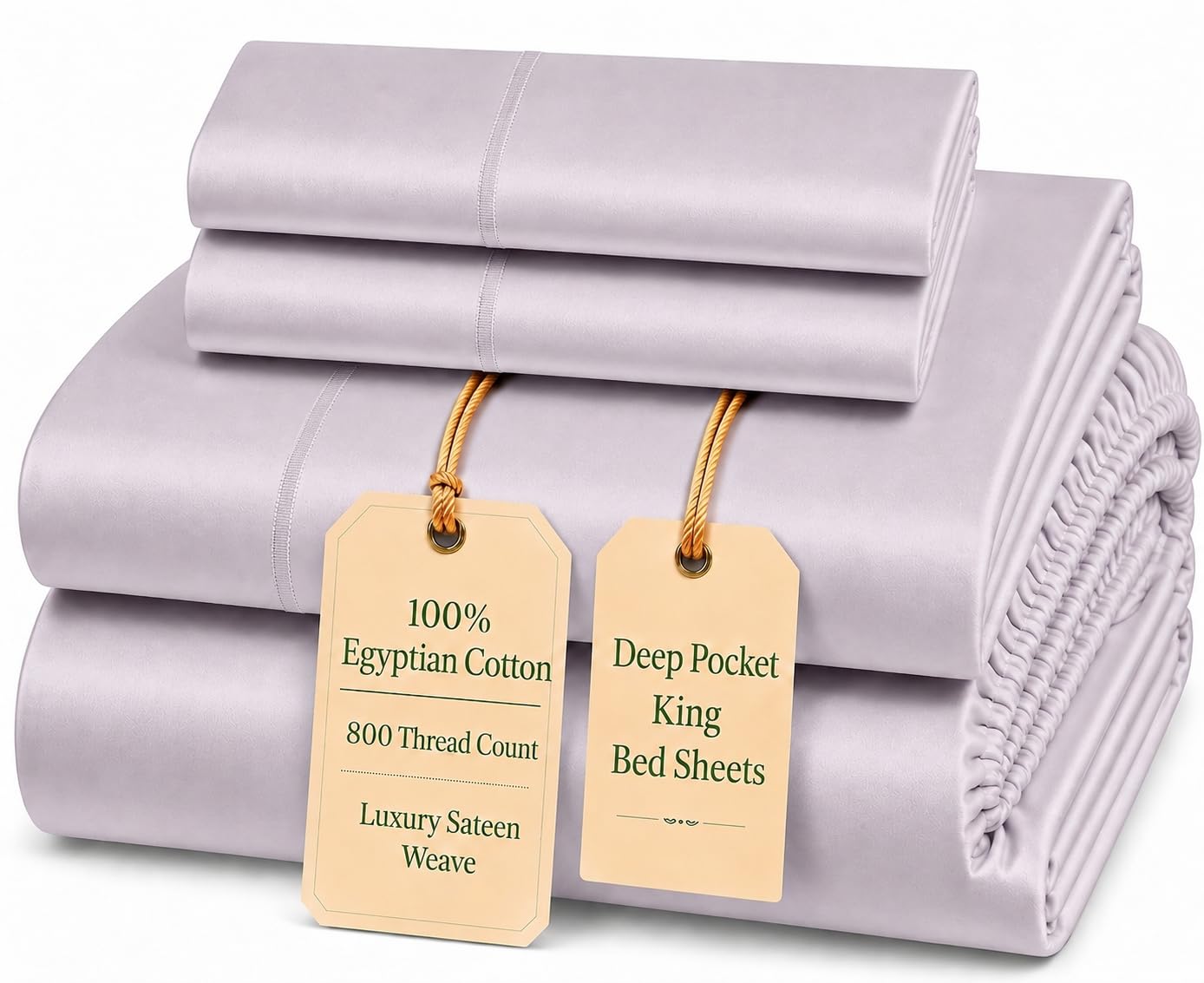 100% Egyptian Cotton Sheets King Size Sheets Set with Fully Elasticated 15" Deep Fitted Sheet & Pillowcase Sets, 800TC Sateen Weave Hotel Collection King Sheet Set, Soft Luxury White Bedding