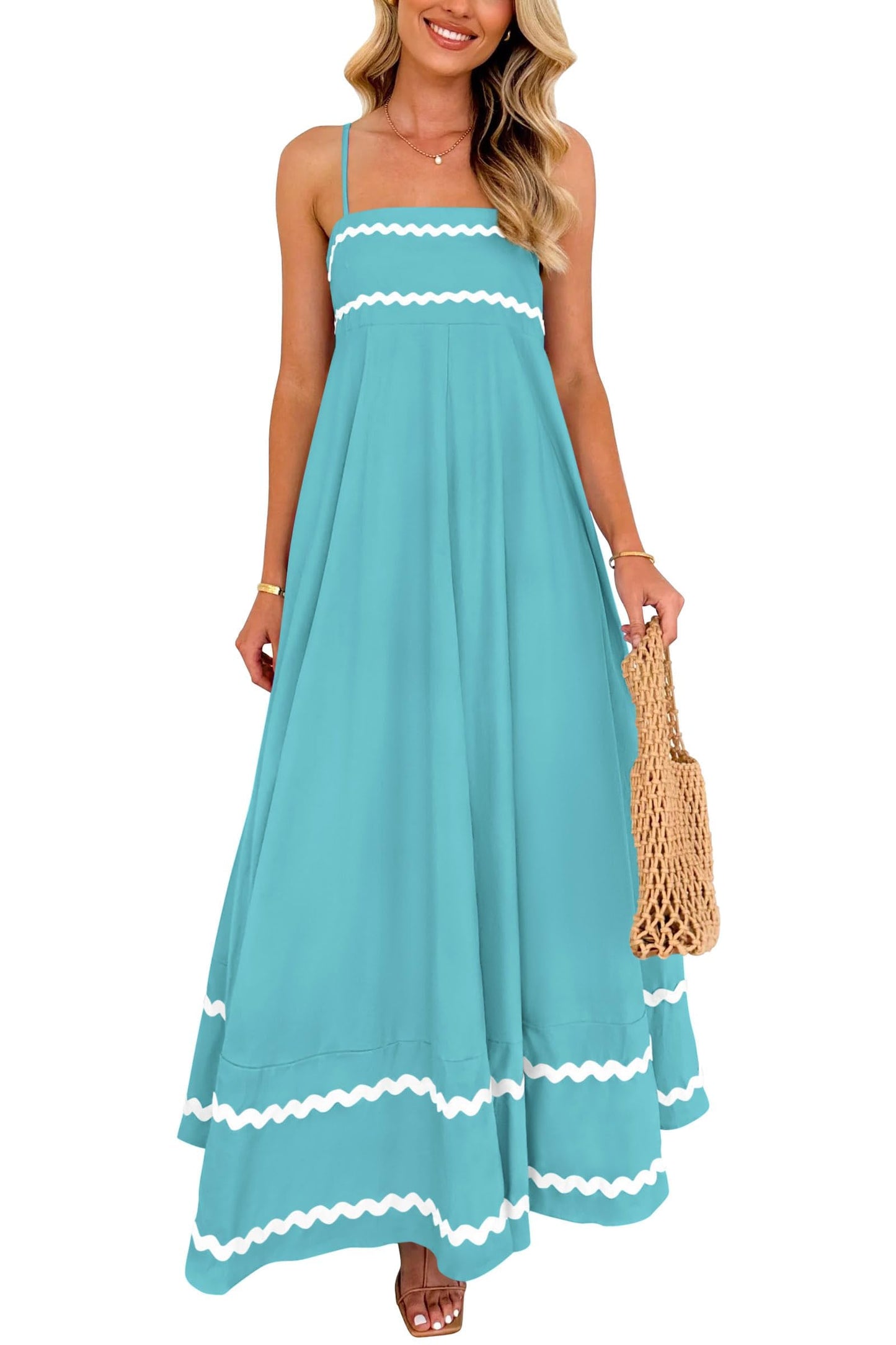 PRETTYGARDEN Women's Summer Spaghetti Strap Boho Maxi Dress
