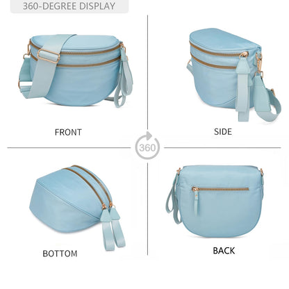 Pure Colour Crossbody Bum Bags for Women Spacious Checkered Cross body Bag Nylon Trendy Fanny Pack for Travel