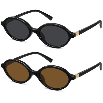 WOWSUN Retro Oval Sunglasses for Women,Slim 90s Vintage Fashion Shades
