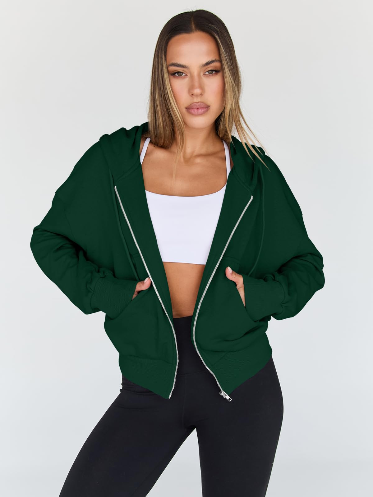 Trendy Queen Womens Zip Up Hoodie Lightweight Sweatshirt Drop Shoulder Casual Athletic Jacket