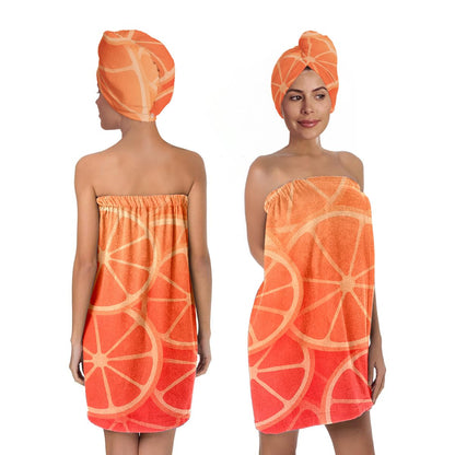 Strawberry Print Bath Wrap and Hair Drying Towel Set – Microfiber Quick Dry Shower Body Wrap for Women, Absorbent Spa Skirt with Elastic Band and Cute Bow Design (Strawberry 1)