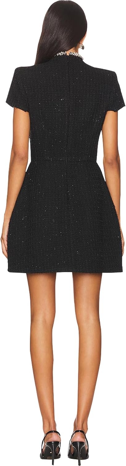 LuFeng Womens Sexy Short Sleeve High Neck Pearls Mini Dress