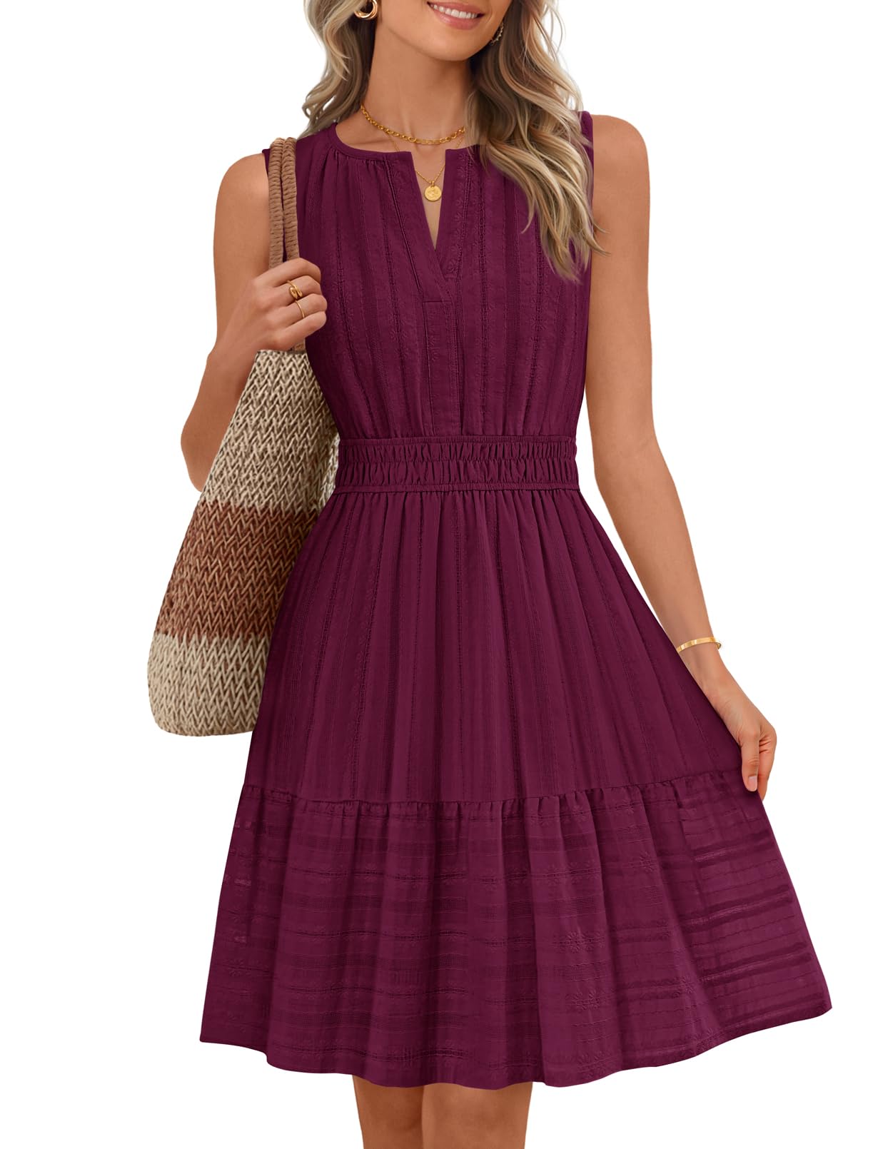 MEROKEETY Womens Summer Casual Beach Vacation Sleeveless Mini Sundress
