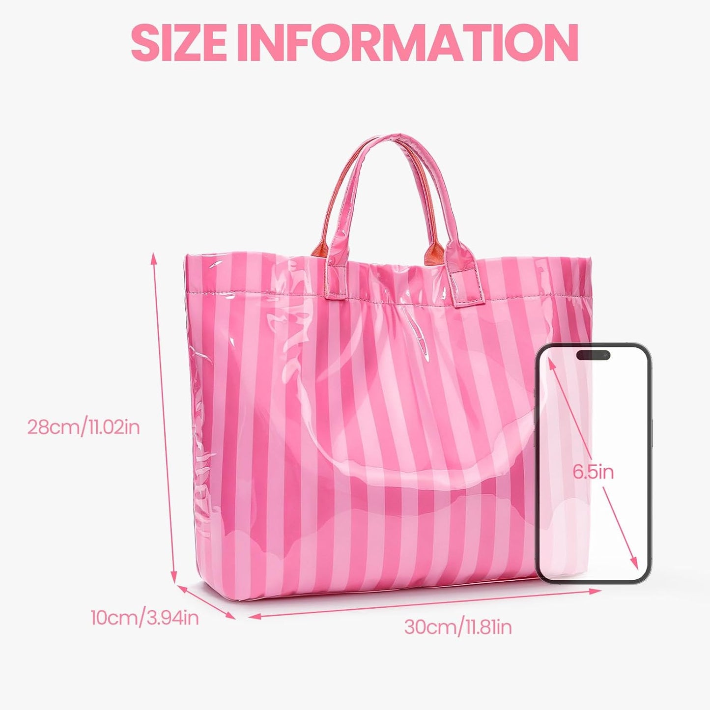 Striped PVC Tote Bag Large Glossy