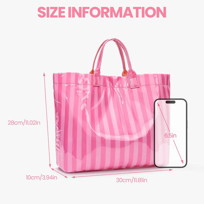 Striped PVC Tote Bag Large Glossy