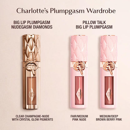 Charlotte Tilbury Big Lip Plumpgasm Lip Gloss - Gift Set Essential - Hydrating Plumper with Hyaluronic Acid & Heat + Ice Technology - Perfect for Pairing with Makeup Favorites