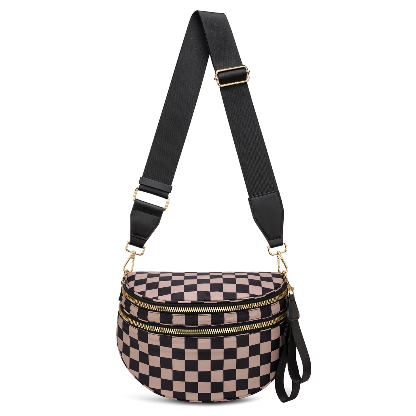 Pure Colour Crossbody Bum Bags for Women Spacious Checkered Cross body Bag Nylon Trendy Fanny Pack for Travel
