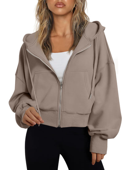 Trendy Queen Womens Zip Up Hoodie Lightweight Sweatshirt Drop Shoulder Casual Athletic Jacket