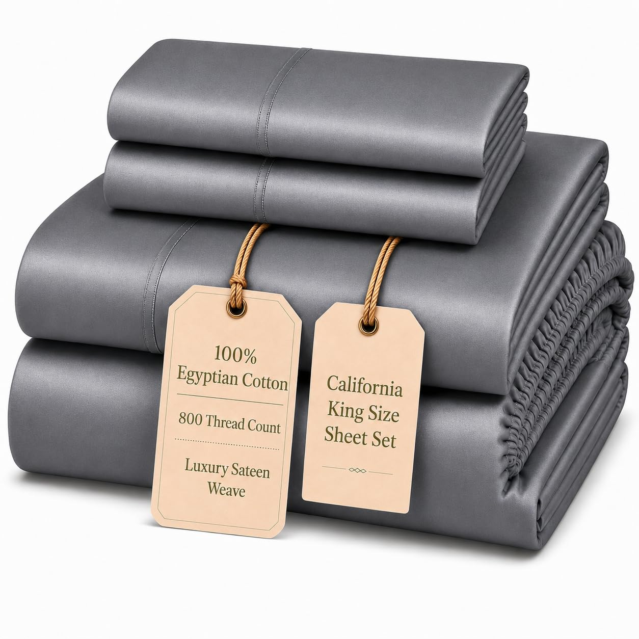 100% Egyptian Cotton Sheets King Size Sheets Set with Fully Elasticated 15" Deep Fitted Sheet & Pillowcase Sets, 800TC Sateen Weave Hotel Collection King Sheet Set, Soft Luxury White Bedding