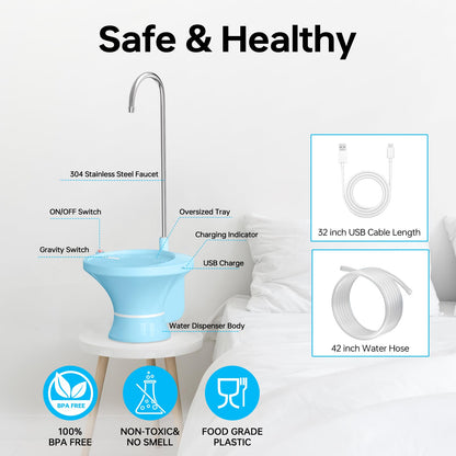Drinking Water Dispenser Pump, Automatic Electric Drinking Water Bottle Pump for 2-5 Gallon Water Jugs, USB Rechargeable with 2 Switch Control, Stable and Portable for Home, Kitchen, Office, Camping