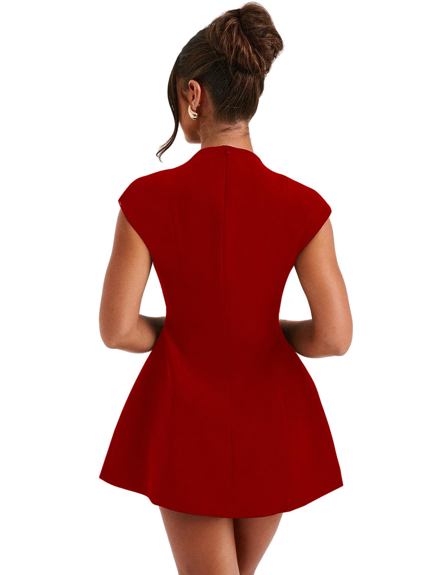 LuFeng Women's Sexy Cap Sleeve Deep V Neck Zipper A-line Mini Dress