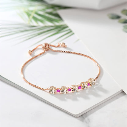 Gem Stone King Gemstone Birthstone and Pink Sapphire Tennis Bracelet 18K Rose Gold Plated Silver | Round 5MM and 2.5MM | Adjustable Bolo Design | Easy-On Easy-Off