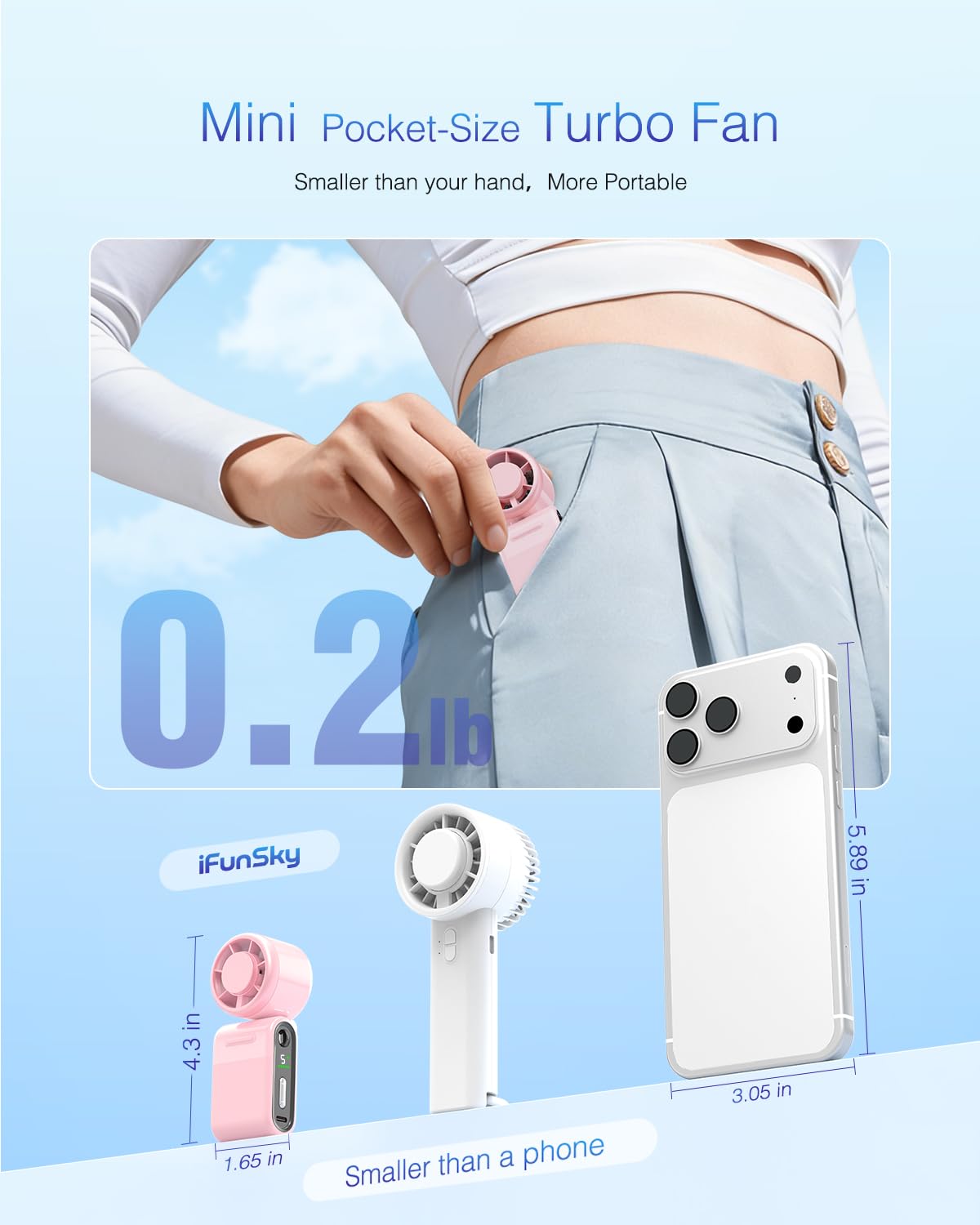 Mini Portable Handheld Turbo Fan – Small But Mighty, Whisper-Quiet, Long-Lasting, 5-Speed High-Velocity Rechargeable Battery Fan, Personal Fan for Outdoor, Travel, Gifts for Women & Men(pink)