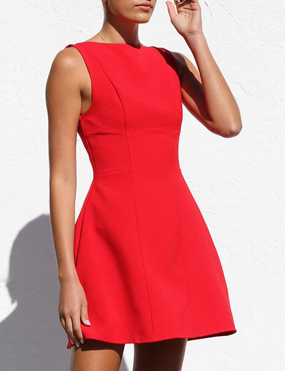 OWIN Women’s Summer Casual Boat Neck Sleeveless Elegant Flared A Line Swing Club Cocktail Party Short Mini Dress