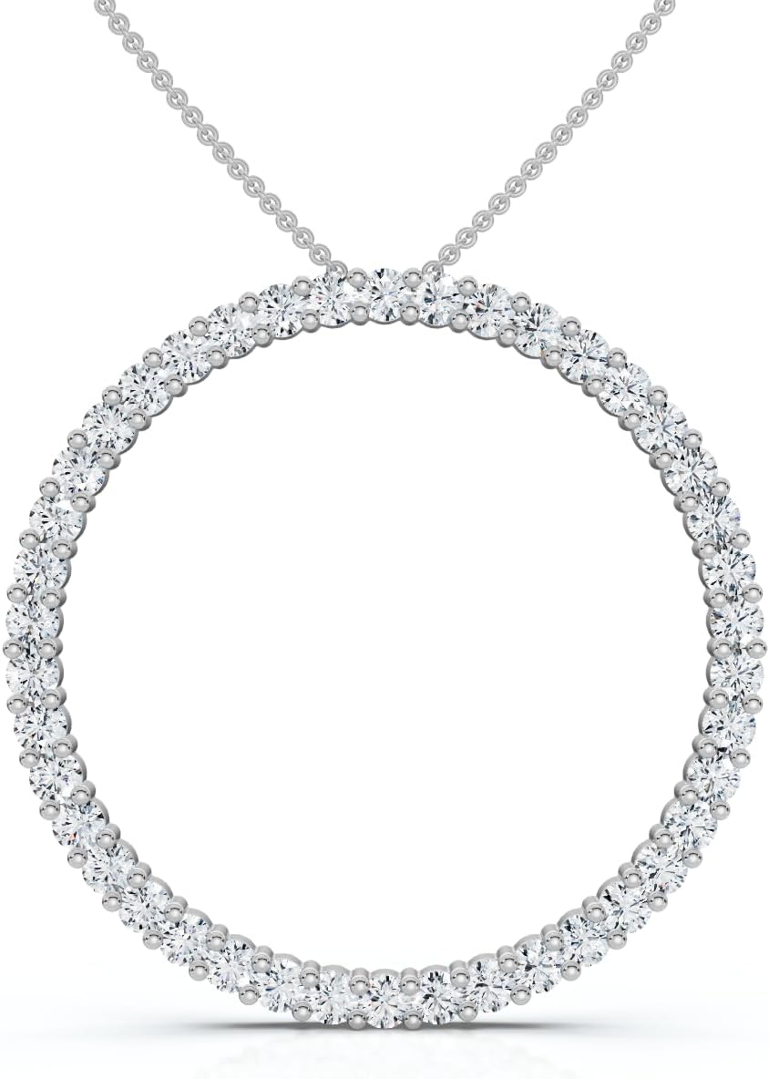 Pompeii 1 Ct Real Diamond Circle Of Life Eternity Round Pendant 14K White or Yellow Gold