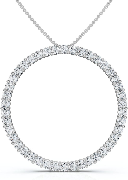 Pompeii 1 Ct Real Diamond Circle Of Life Eternity Round Pendant 14K White or Yellow Gold