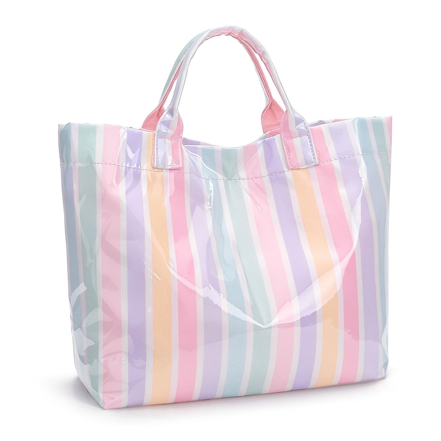 Striped PVC Tote Bag Large Glossy