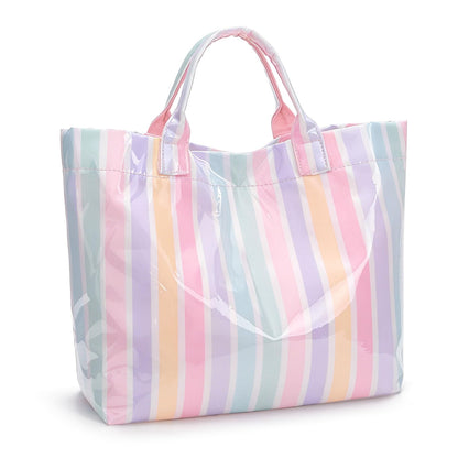 Striped PVC Tote Bag Large Glossy