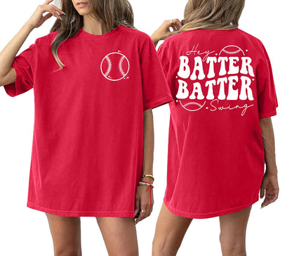 Baseball Shirts Women Oversized: Baseball Mom Tshirt Hey Batter Batter Swing Graphic Tee Ballparks Tops