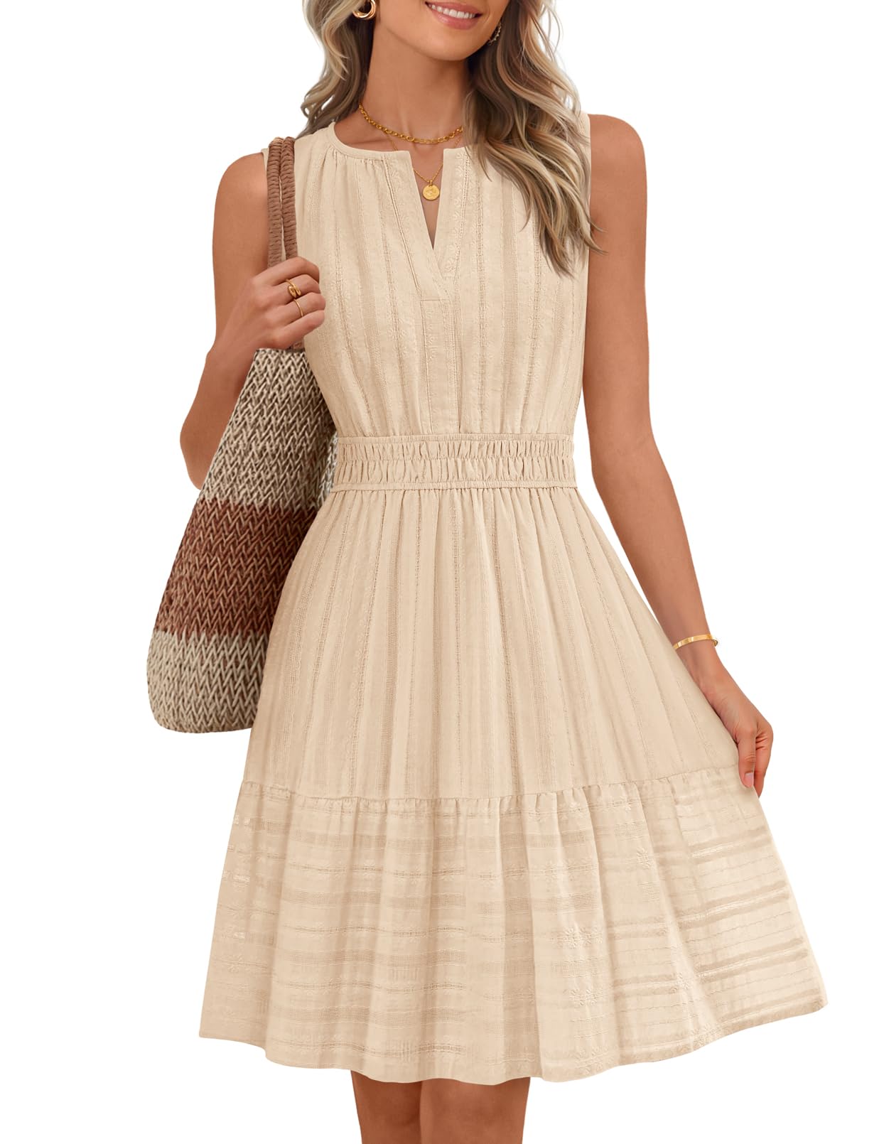 MEROKEETY Womens Summer Casual Beach Vacation Sleeveless Mini Sundress
