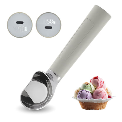 Heated Ice Cream Scoop Rechargeable, Electric Warming Ice Cream Scooper with LED Display, Heats to 158°F for Hard Ice Cream, Easy for Seniors & Kids, IP67 Waterproof (White, 2 oz)
