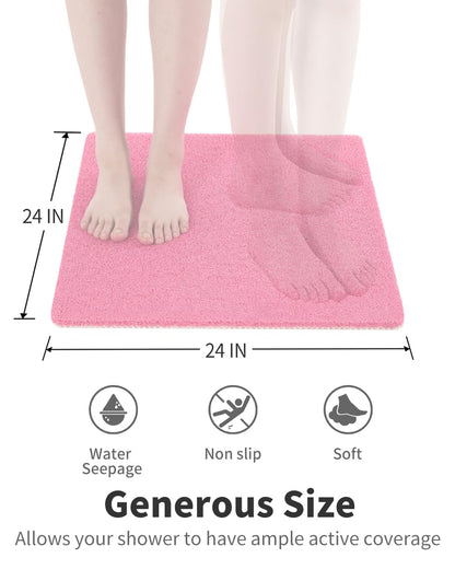 Non Slip Shower Mat, Comfortable Bath mat for Textured Surface,Quick Drying Easy Cleaning Shower Floor Mat for Wet Area,Without Suction Cups Pink 24 x 24