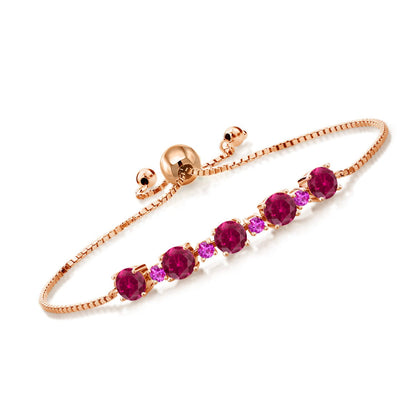 Gem Stone King Gemstone Birthstone and Pink Sapphire Tennis Bracelet 18K Rose Gold Plated Silver | Round 5MM and 2.5MM | Adjustable Bolo Design | Easy-On Easy-Off