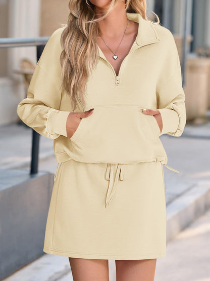 Fisoew Women’s 2 Piece Outfits Quarter Zip Cropped Sweatshirts Casual Mini Skorts Lounge Wear Skirts Sets
