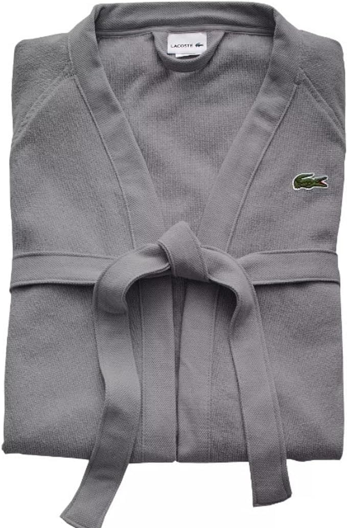 Lacoste Classic Pique Bath Robe, 100% Soft Cotton Terry, Unisex Adult Bathrobe, Absorbent & Quick Drying, One Size Fits Most