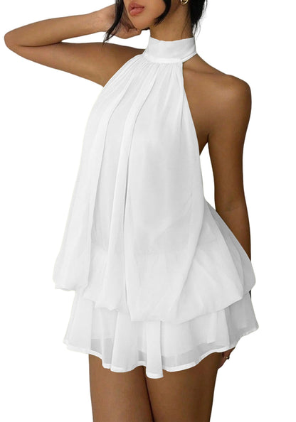 Women's Chiffon Halter Drop Waist Mini Dress Wedding Guest Dresses Ruffle Formal Club Holiday Brunch Outfits