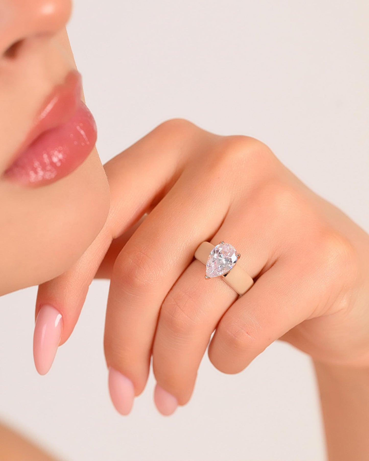 Rinfit Silicone Ring with Stone - Pear Cut Cubic Zirconia Solitaire Engagement Ring for Women - Rubber Wedding Bands - Patent Pending