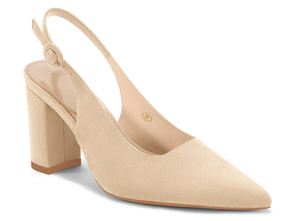 Womens Slingback Block Heels Pointed Closed Toe Work Dress Shoes