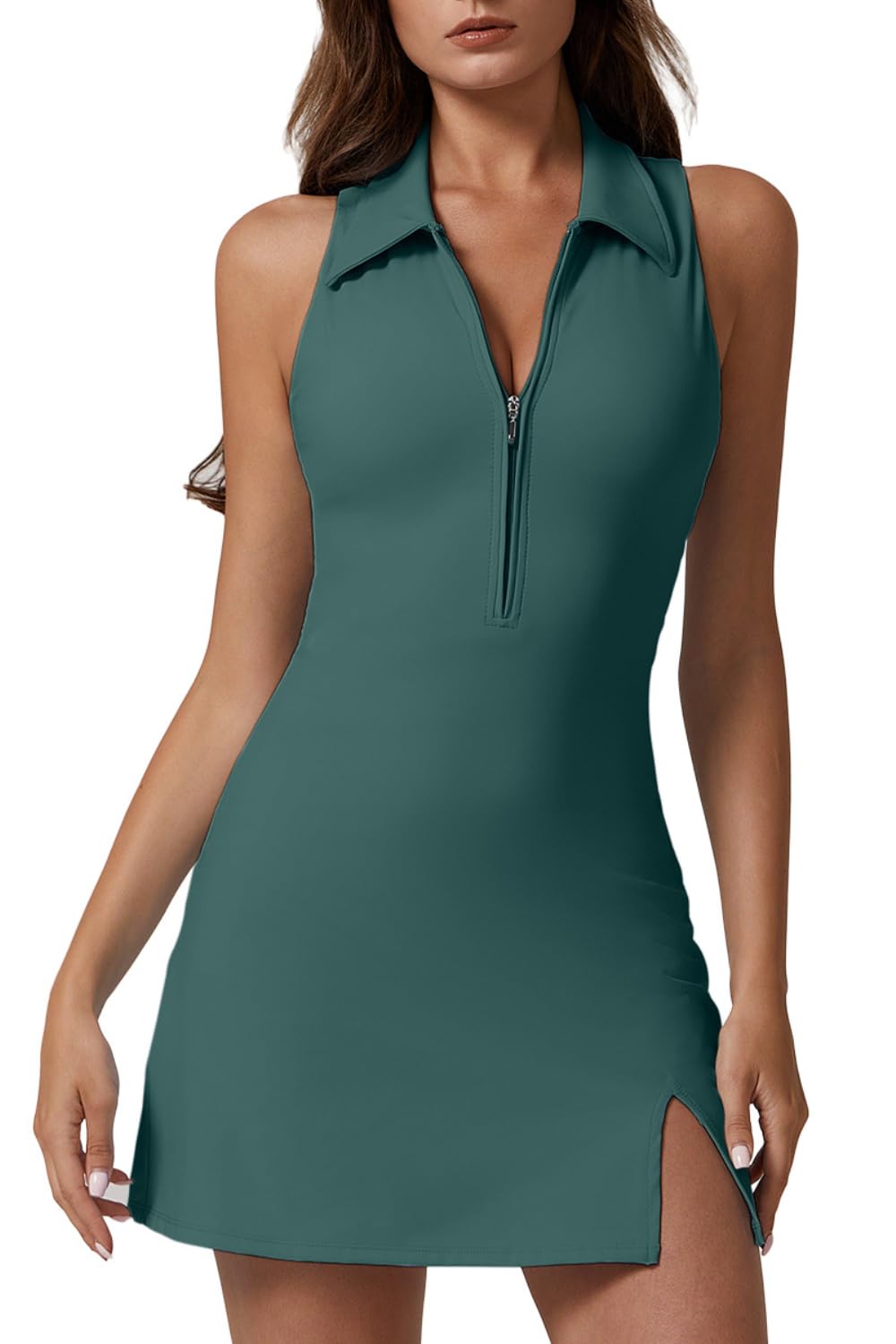 QINSEN Womens Zip Front Tennis Dress