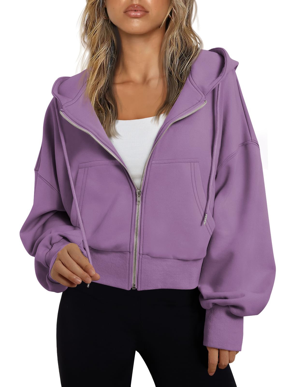 Trendy Queen Womens Zip Up Hoodie Lightweight Sweatshirt Drop Shoulder Casual Athletic Jacket