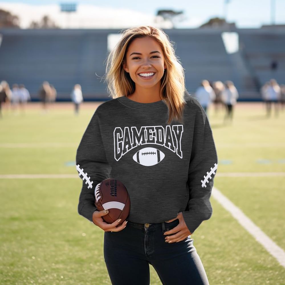 FAYALEQ Game Day Sweatshirts Women Football Sweatshirt Football Rugby Pullovers Casual Game Day Fan Pullover Top
