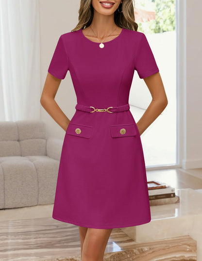 MEROKEETY Women's Summer Business Casual Work Office Mini Dress
