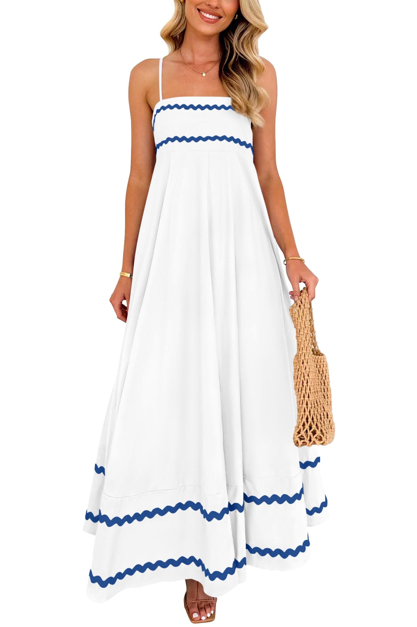 PRETTYGARDEN Women's Summer Spaghetti Strap Boho Maxi Dress