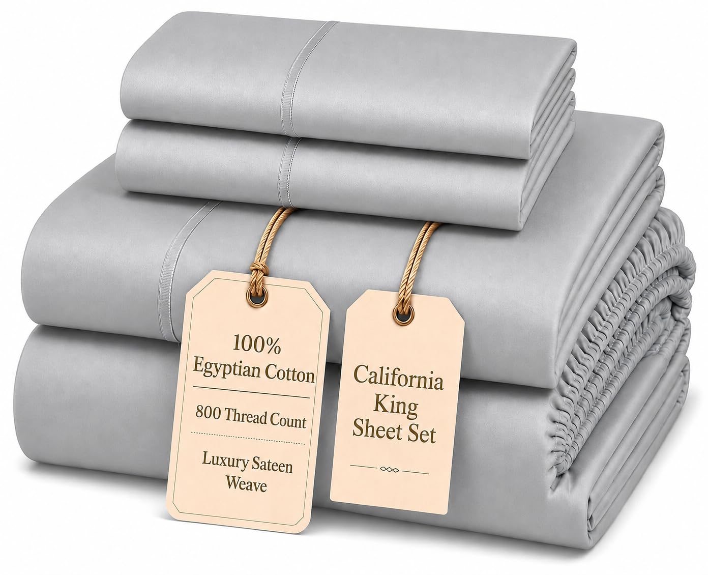 100% Egyptian Cotton Sheets King Size Sheets Set with Fully Elasticated 15" Deep Fitted Sheet & Pillowcase Sets, 800TC Sateen Weave Hotel Collection King Sheet Set, Soft Luxury White Bedding
