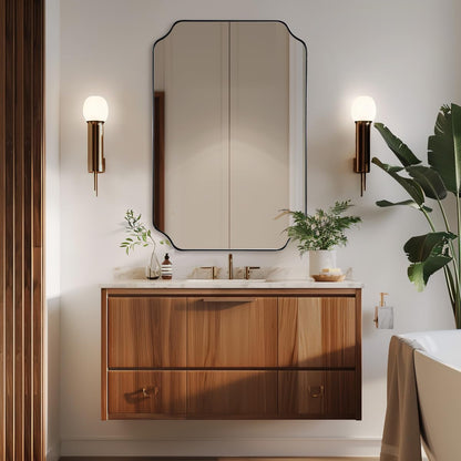 ANDY STAR Unique Rectangle Wall Mirror, 24"x32" Black Mirror, Modern Mirror with Aesthetic Scalloped Edge Design Ideal for Bathroom, Bedroom or Entryway, Thin Frame Deep 1’’