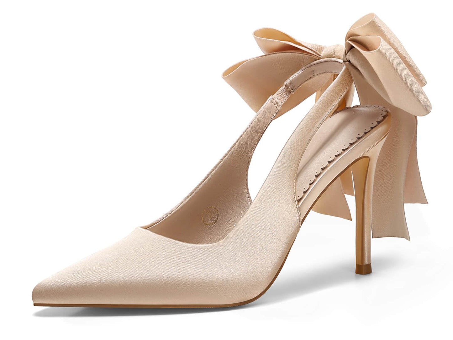 Coutgo Womens Slingback High Heels with Bow Closed Pointed Toe Wedding Bride Dress Shoes Satin Pumps