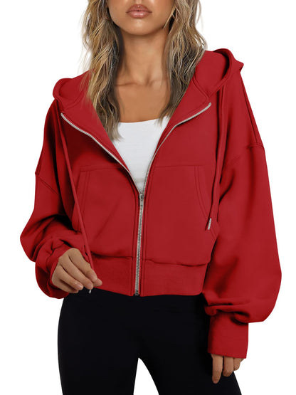 Trendy Queen Womens Zip Up Hoodie Lightweight Sweatshirt Drop Shoulder Casual Athletic Jacket